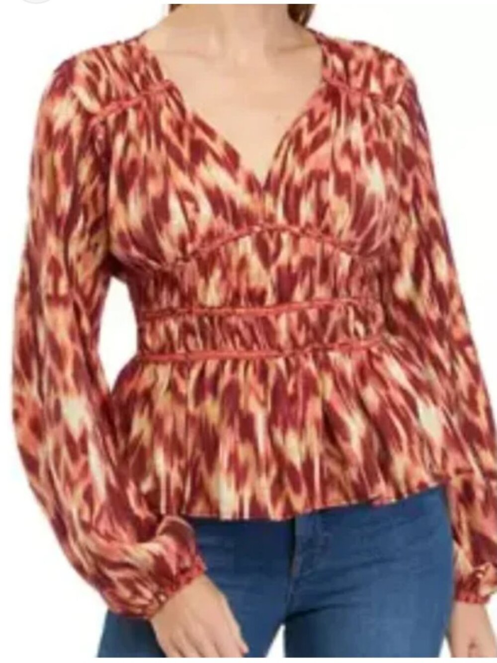 Sam Edelman Evie Ikat Print Peplum Blouse in Ikat Animal Size Medium